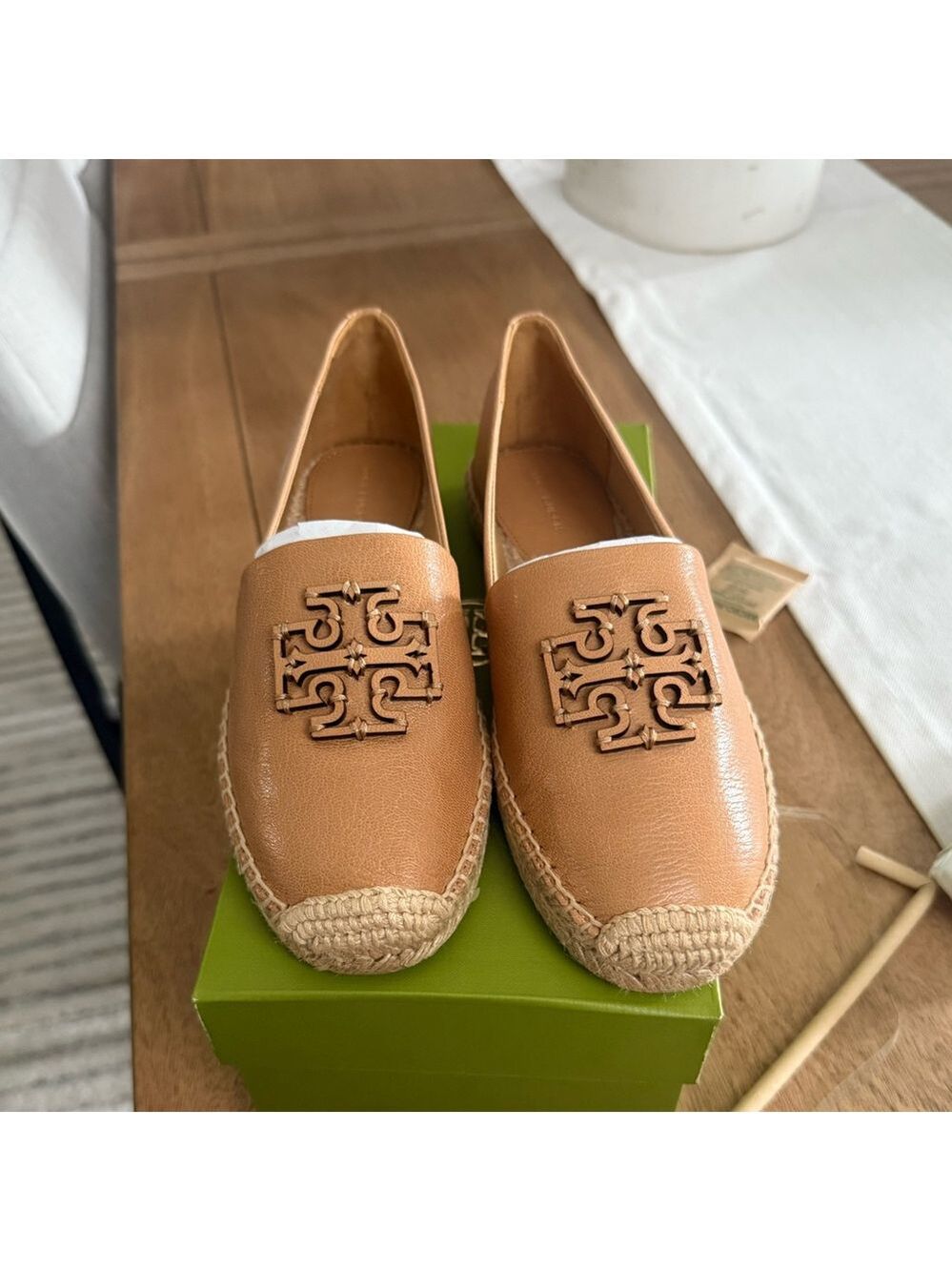 New Tory Burch Espadrilles Cut-Out Logo Leather Espadrille in Ginger Shortbread